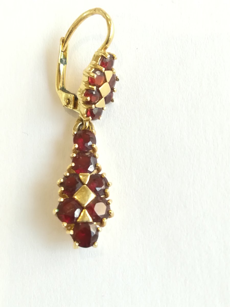 Yellow Gold Garnet Girandoles Bracelet And Earrings Set-photo-3