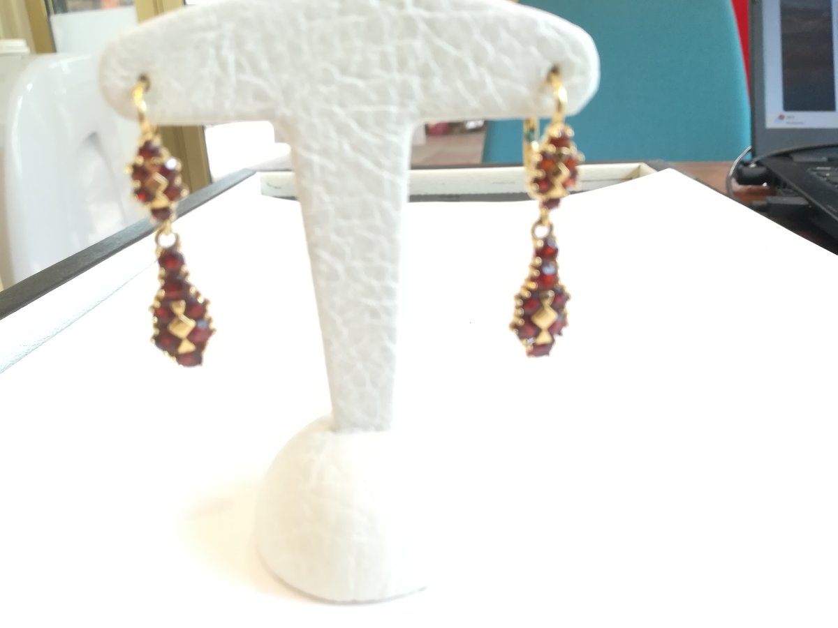 Yellow Gold Garnet Girandoles Bracelet And Earrings Set-photo-4