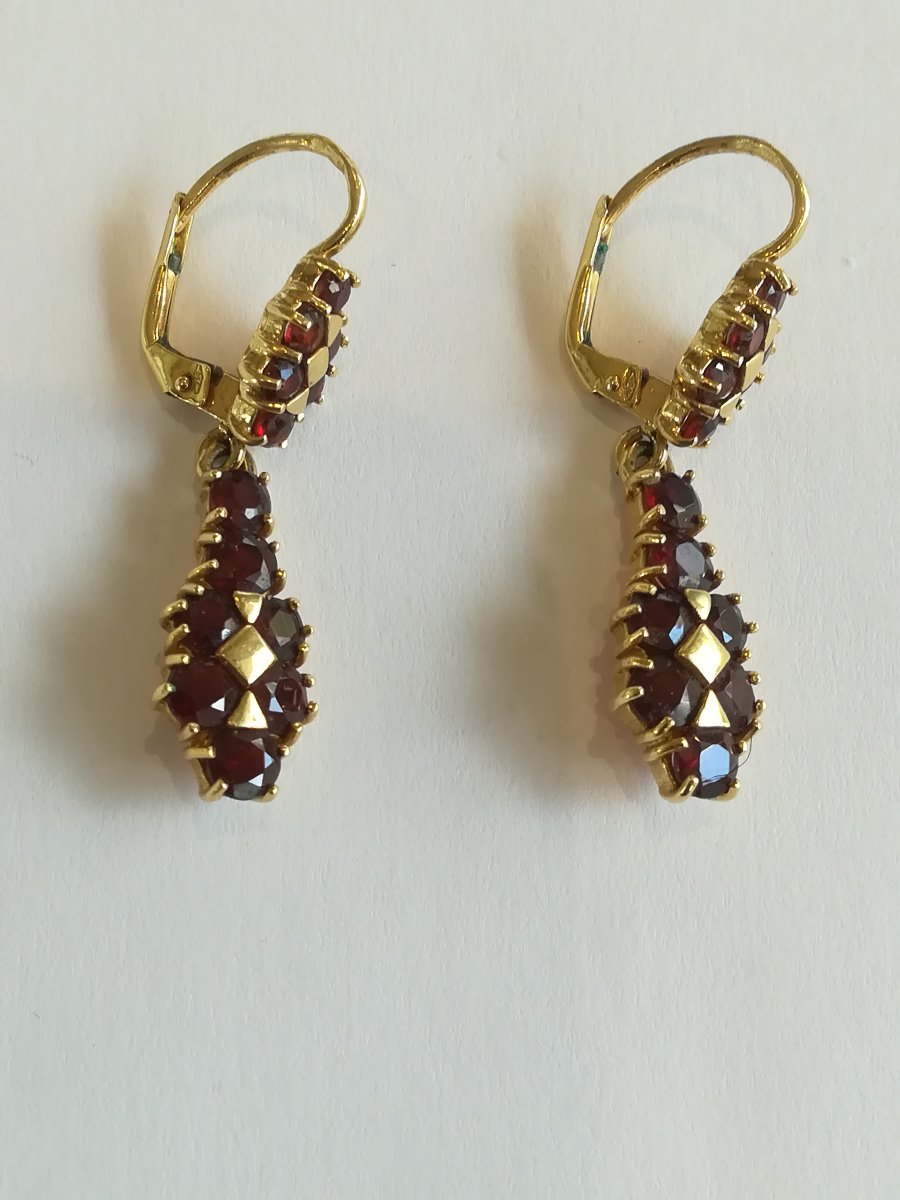 Yellow Gold Garnet Girandoles Bracelet And Earrings Set-photo-7