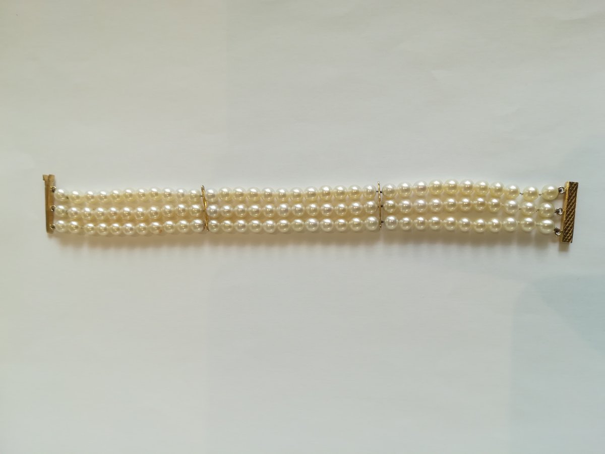 3-strand Yellow Gold Pearl Bracelet-photo-3