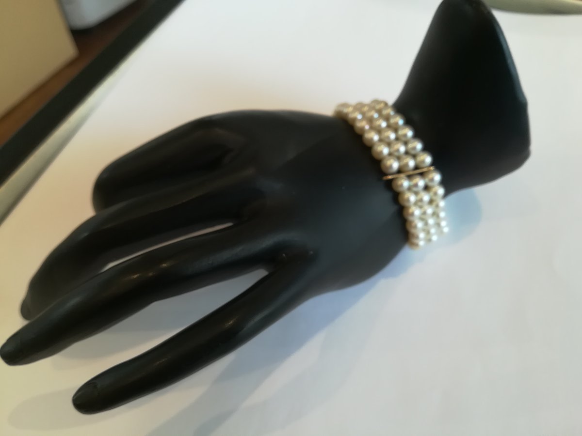 3-strand Yellow Gold Pearl Bracelet-photo-1