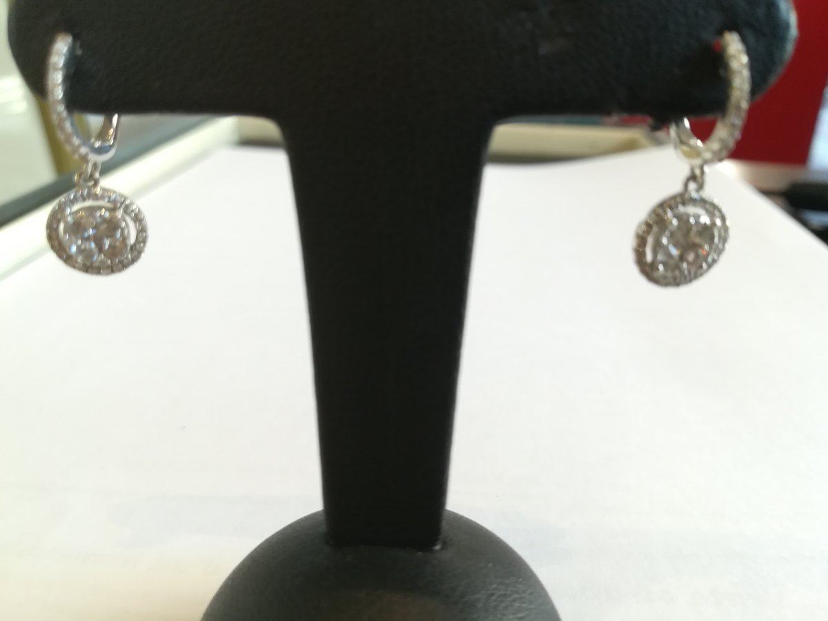Boucles d Oreille Dormeuses Or Blanc Diamants-photo-4