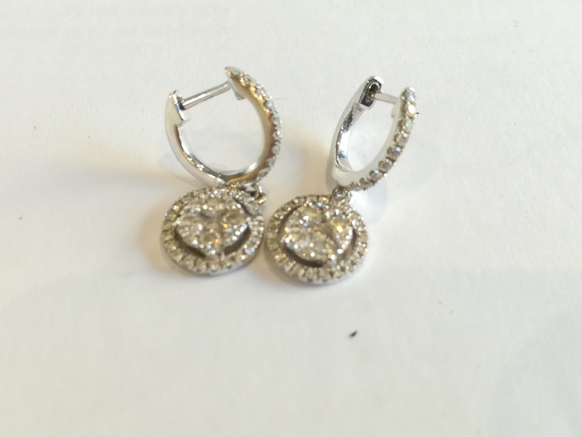 Boucles d Oreille Dormeuses Or Blanc Diamants
