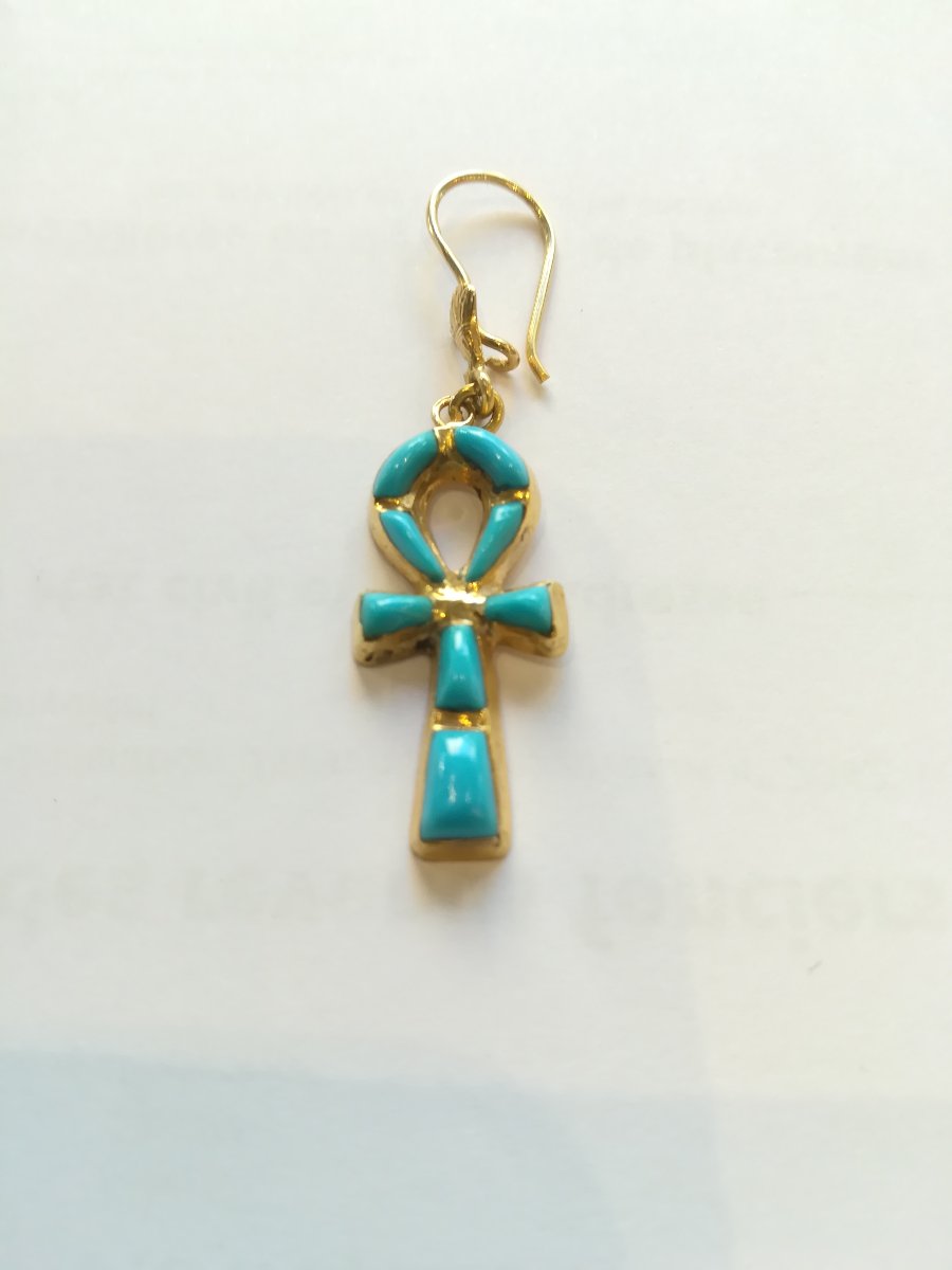 Boucles d Oreille Croix Ankh Or Email-photo-2