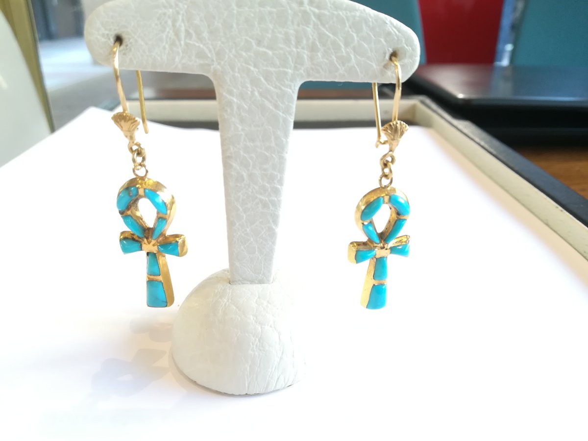 Boucles d Oreille Croix Ankh Or Email-photo-4