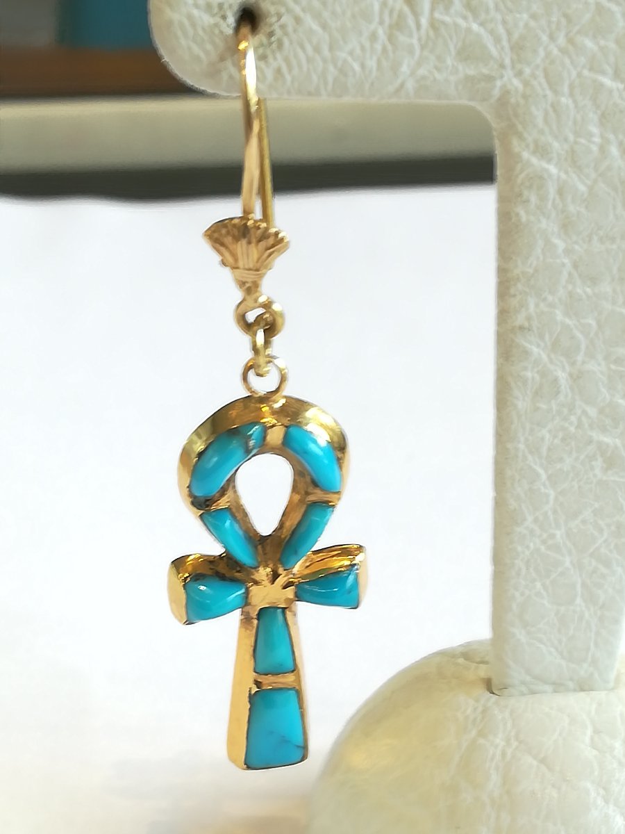 Boucles d Oreille Croix Ankh Or Email-photo-2