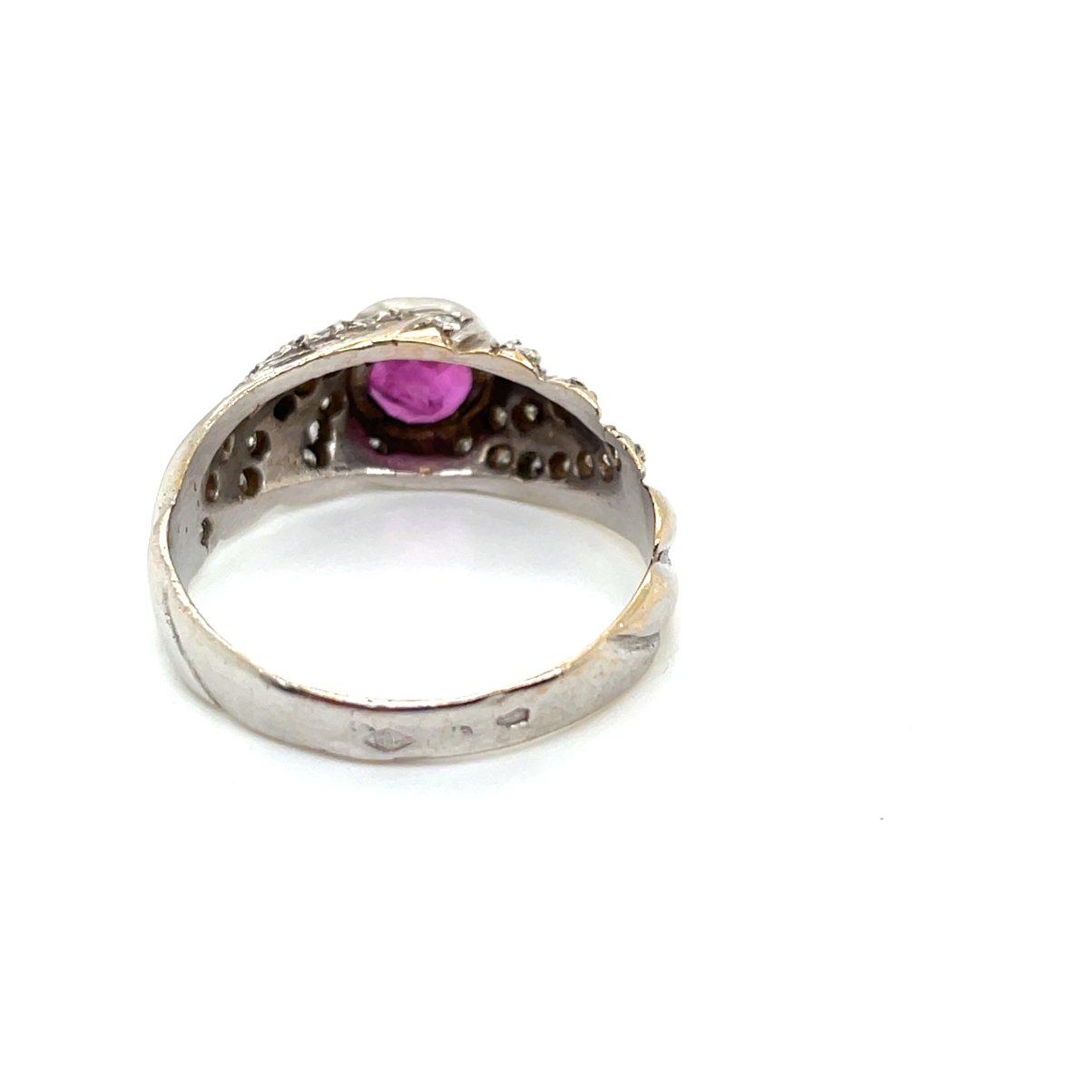 Bague Jonc Godron Or Blanc Rhodié Saphir rose-photo-3