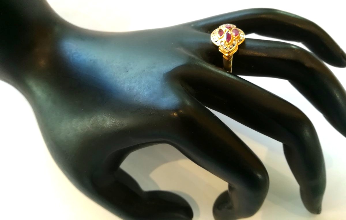 Bague Losange Or Jaune Rubis diamants-photo-3