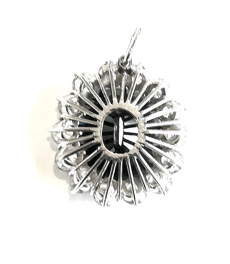 Grand Pendentif Or Blanc Saphir Entourage Diamants-photo-2