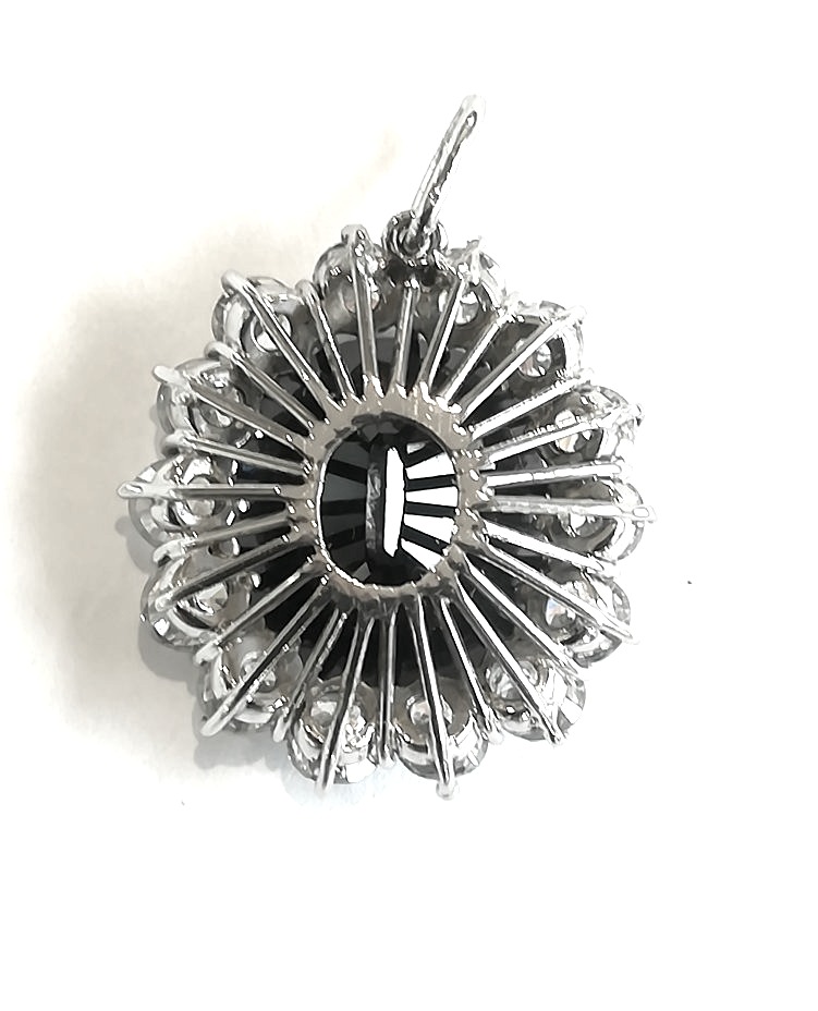 Grand Pendentif Or Blanc Saphir Entourage Diamants-photo-4
