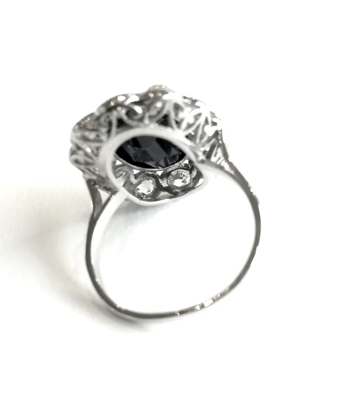 Art Deco Pompadour Ring In Platinum With Sapphire And Diamonds-photo-3