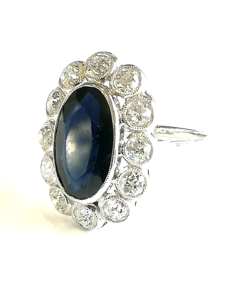 Art Deco Pompadour Ring In Platinum With Sapphire And Diamonds-photo-1