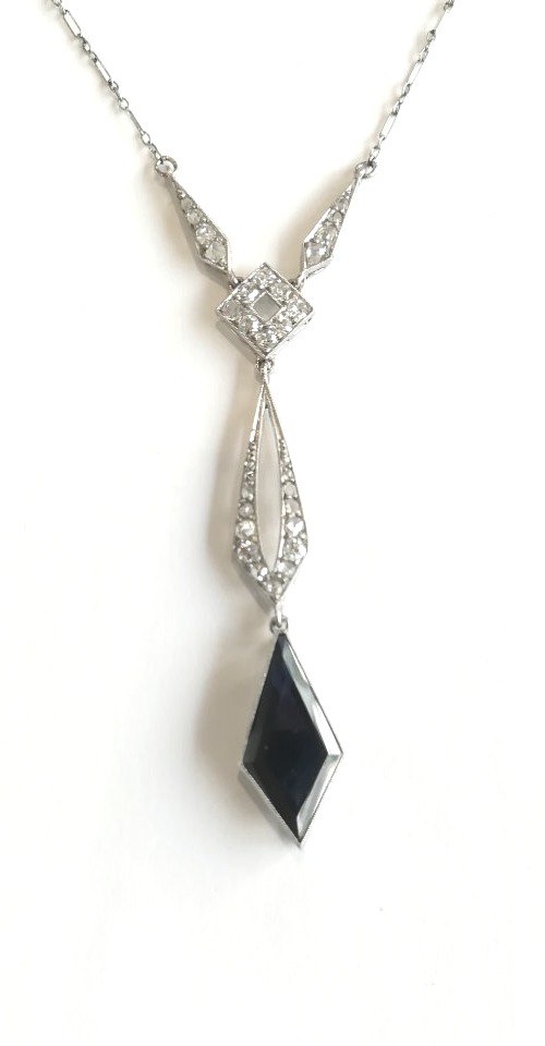 Collier Negligé Art Déco Platine Saphir Diamants-photo-2