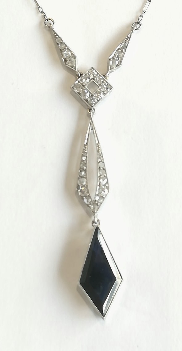 Collier Negligé Art Déco Platine Saphir Diamants-photo-3