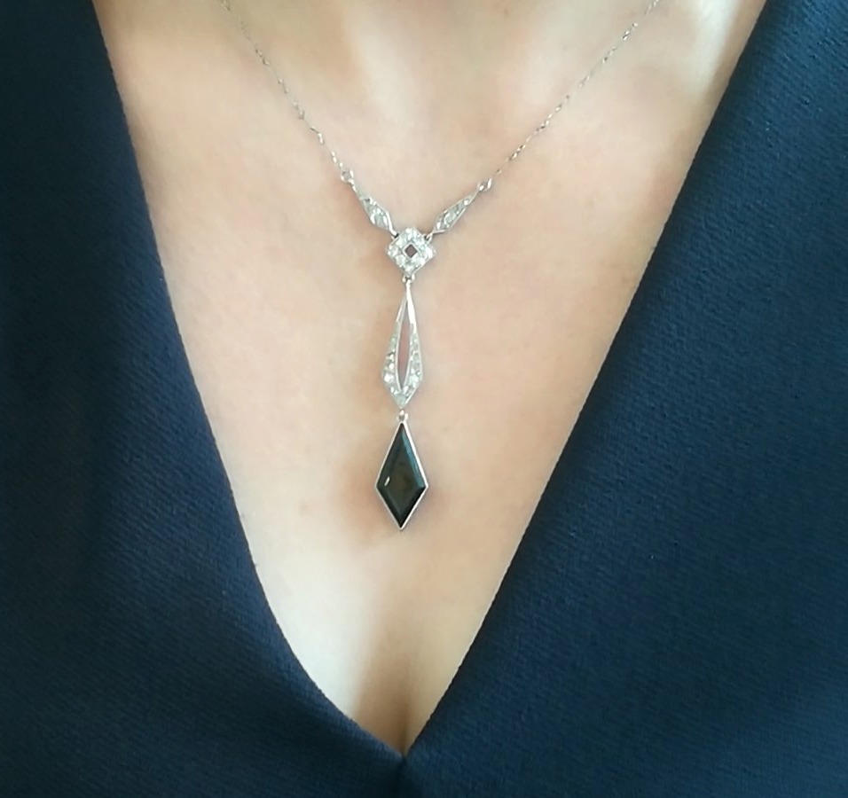 Collier Negligé Art Déco Platine Saphir Diamants-photo-1