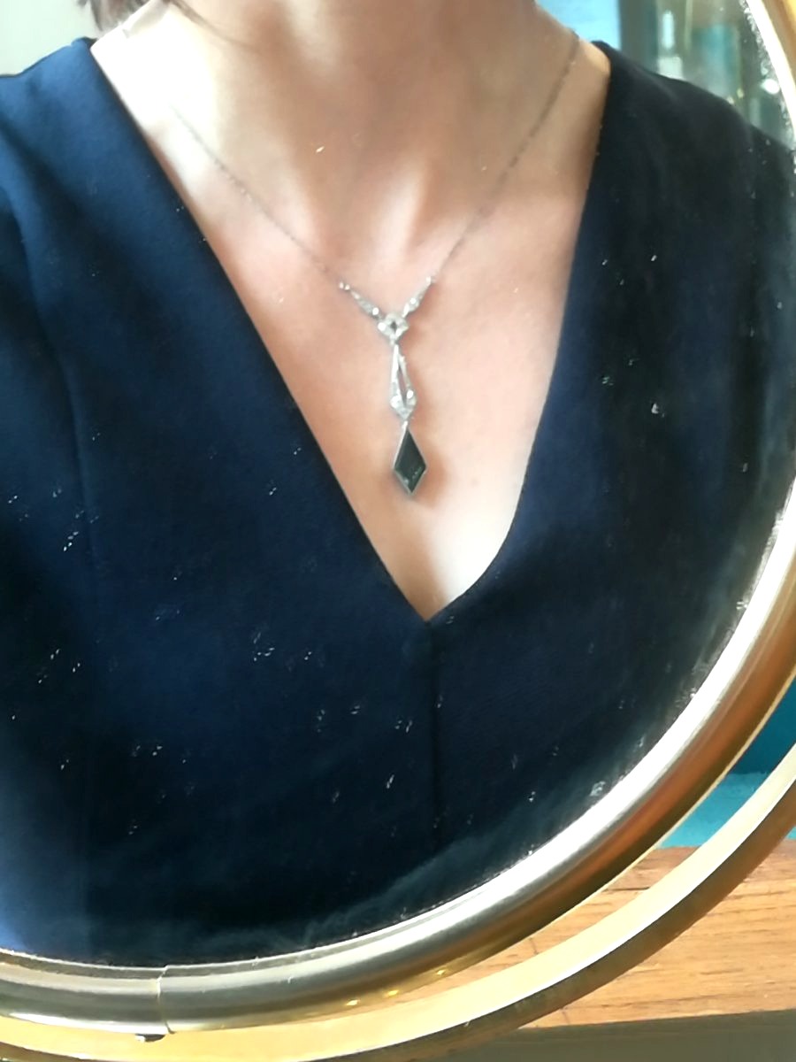 Collier Negligé Art Déco Platine Saphir Diamants-photo-2