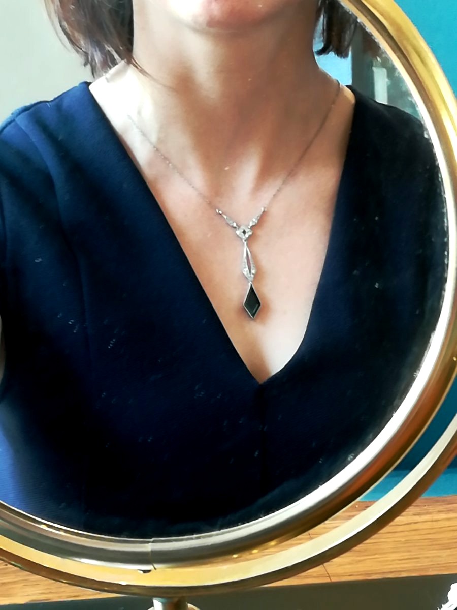 Collier Negligé Art Déco Platine Saphir Diamants-photo-3