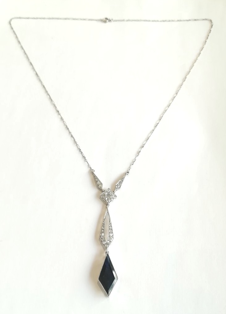 Collier Negligé Art Déco Platine Saphir Diamants