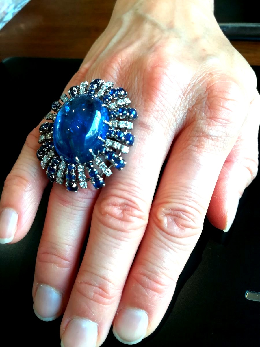 Bague Cocktail Saphirs Diamants-photo-4