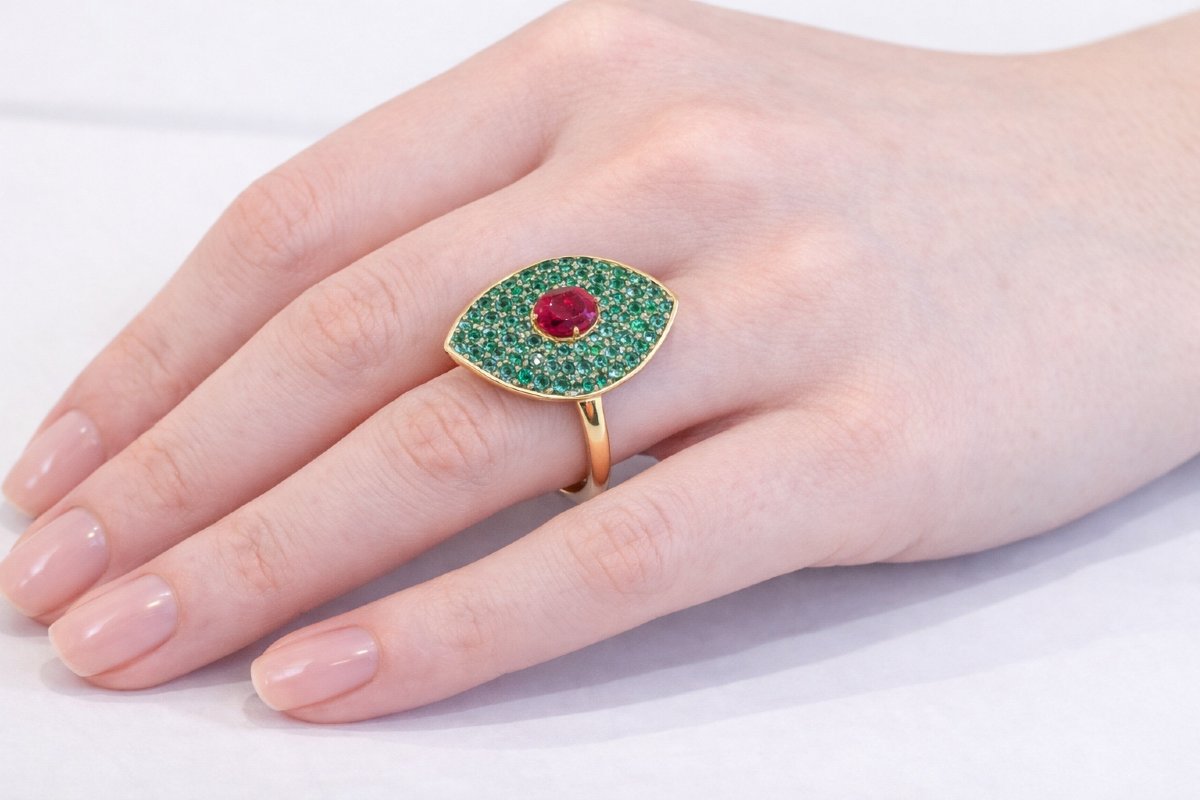 Marquise Emerald And Ruby Ring—guy Baruch Paris-photo-4