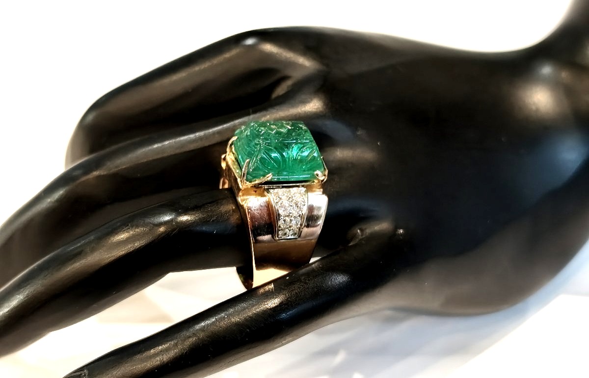 Bague Tank  Émeraude Diamants-photo-3