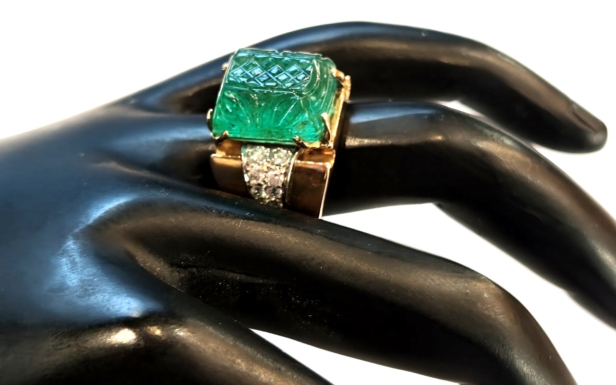 Bague Tank  Émeraude Diamants-photo-4