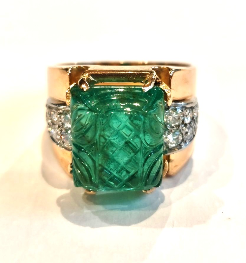 Bague Tank  Émeraude Diamants
