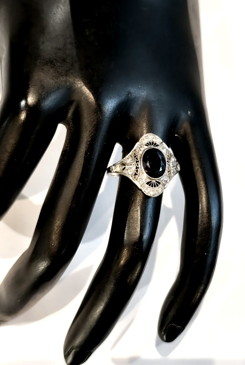 Art Deco Platinum Diamond Ring-photo-4
