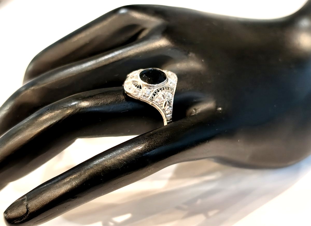 Art Deco Platinum Diamond Ring-photo-2