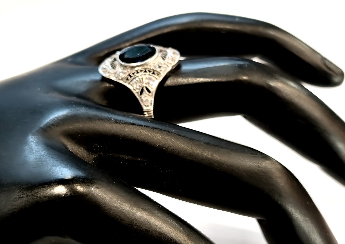 Art Deco Platinum Diamond Ring-photo-3