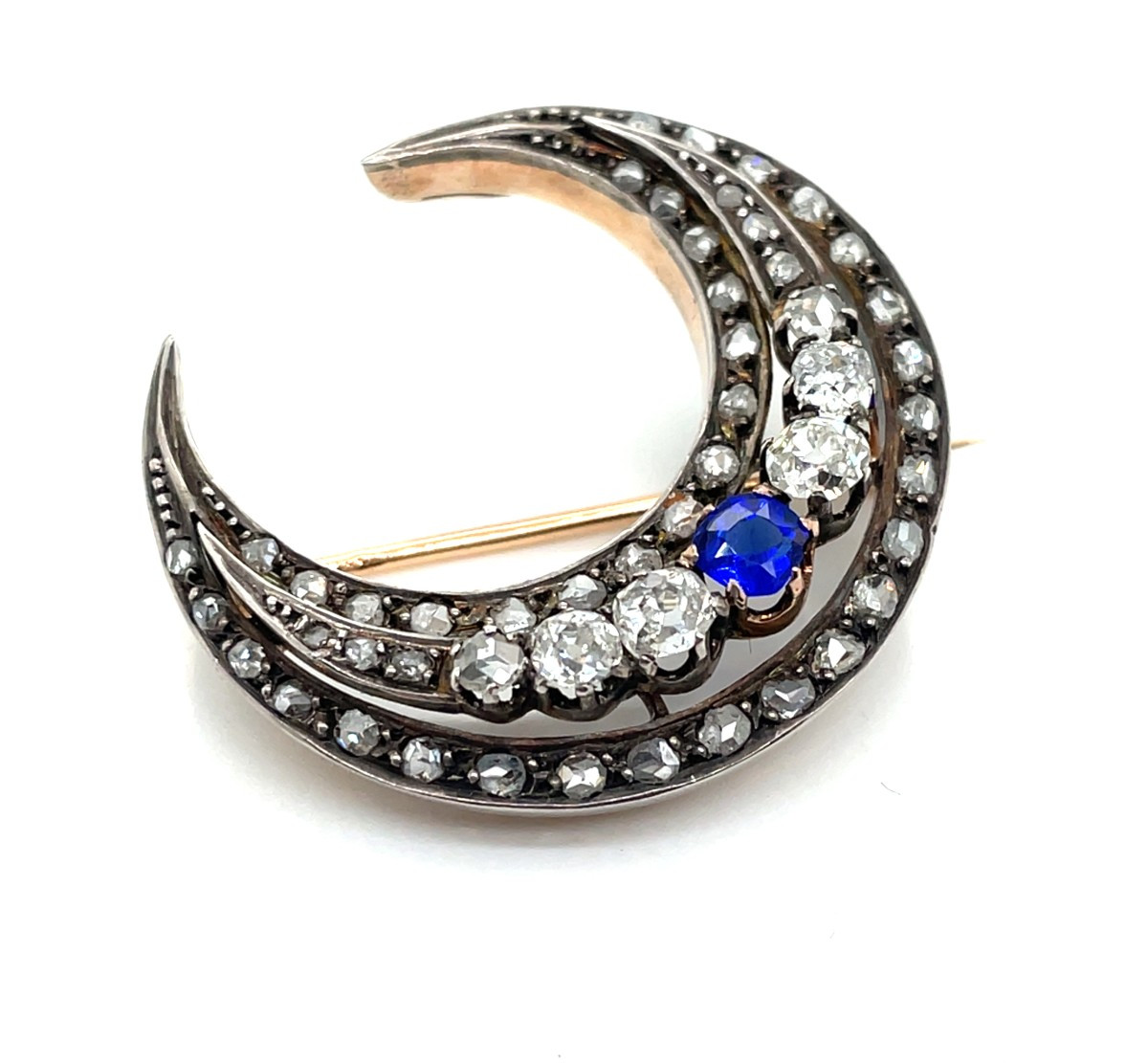 Broche Ancienne Croissant De Lune Diamants-photo-3