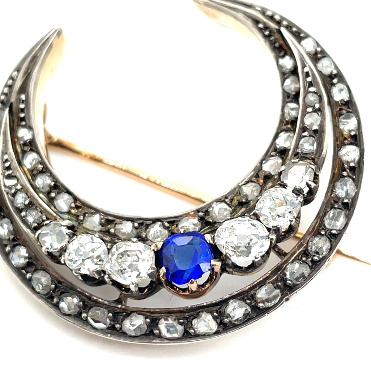 Broche Ancienne Croissant De Lune Diamants-photo-4