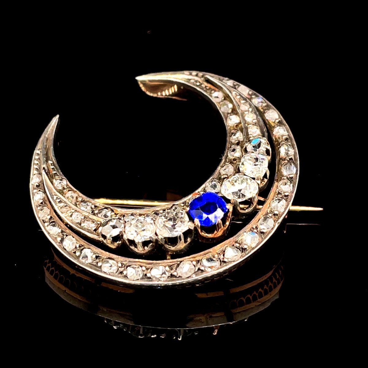 Ancient Crescent Moon Brooch Diamonds