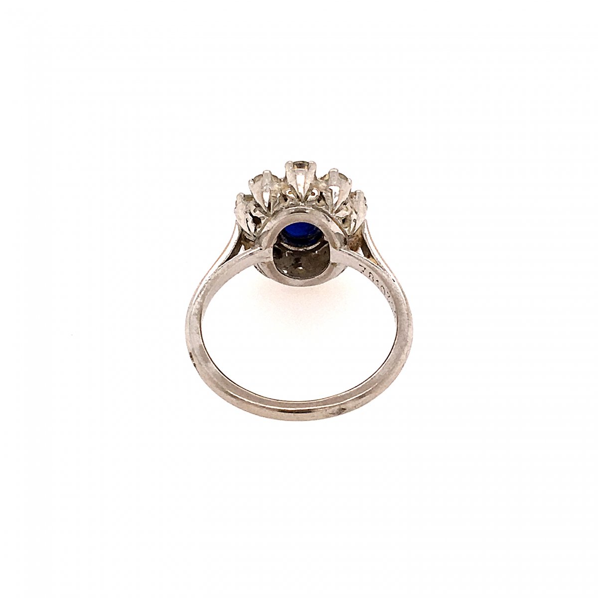 Antique White Gold Platinum Sapphire Cabochon Ring-photo-3