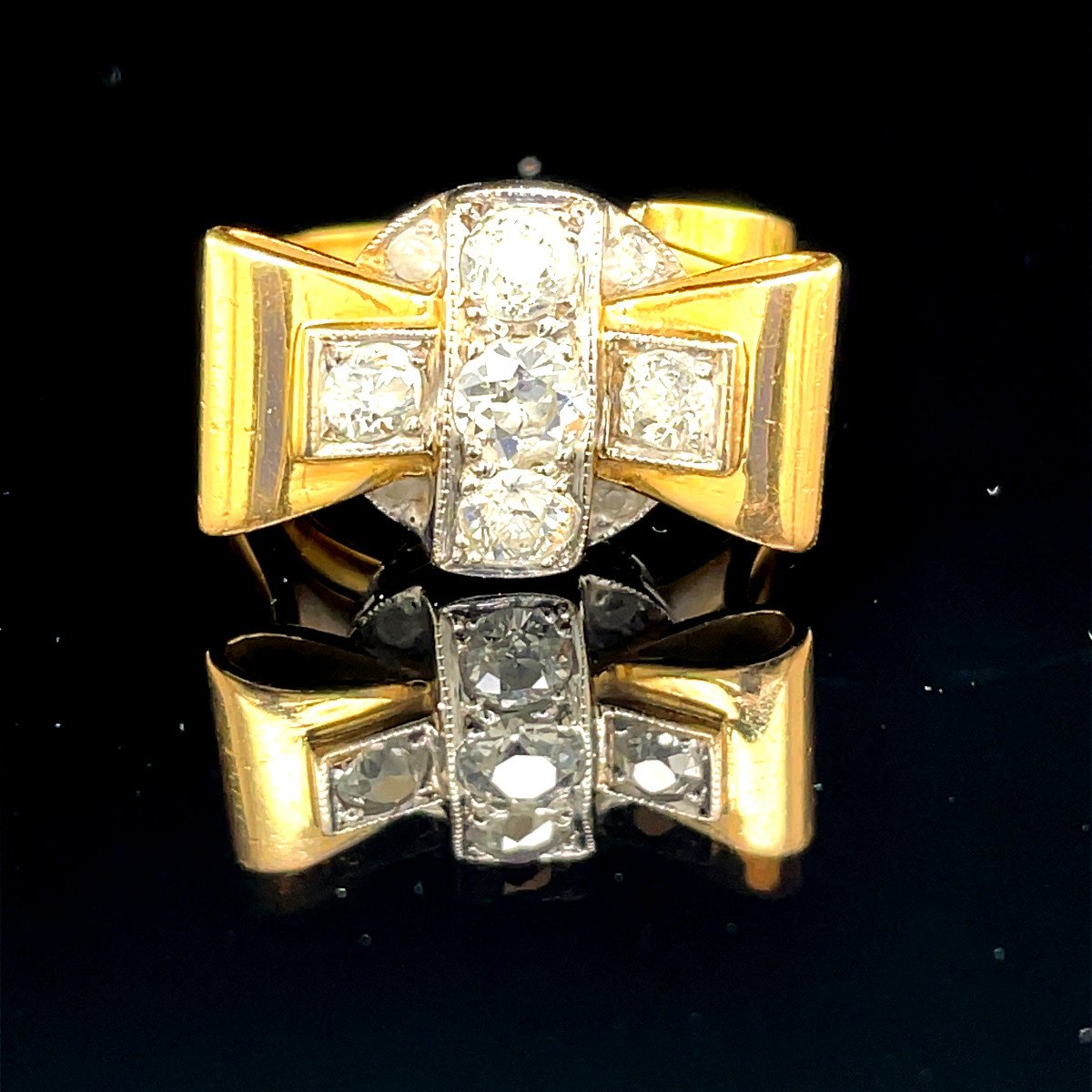 Tank Ring Yellow Gold Platinum And Diamonds Circa 1940