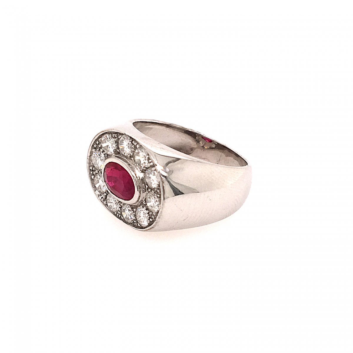 Ring White Gold Ruby Diamonds Circa 1980-photo-2