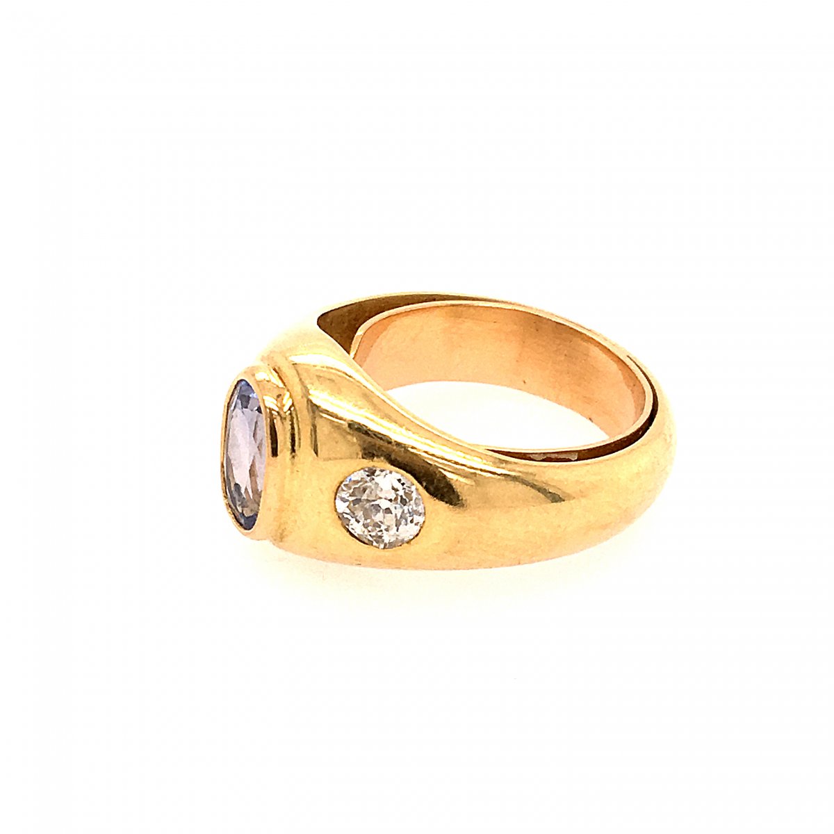 Bague Jonc Or Jaune Saphir Diamants-photo-2