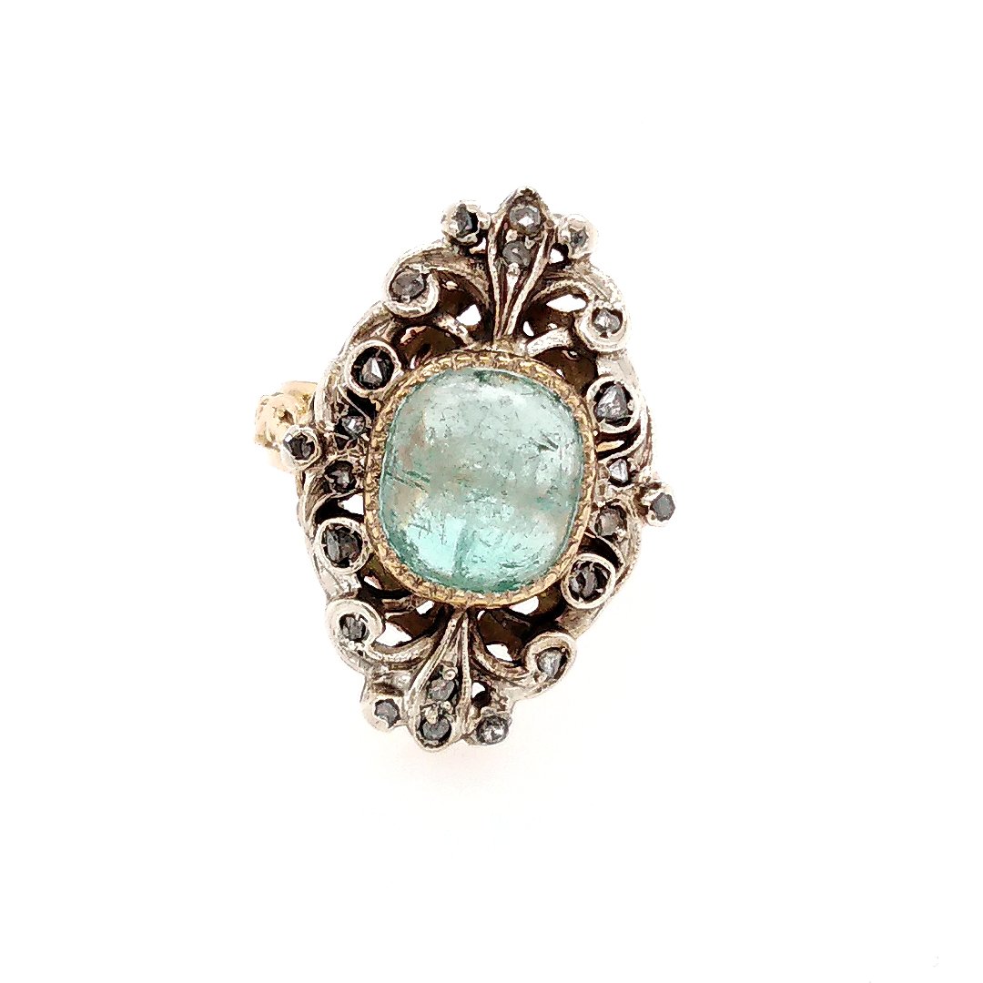 Bague Emeraude Or et Argent 19 Eme Siecle