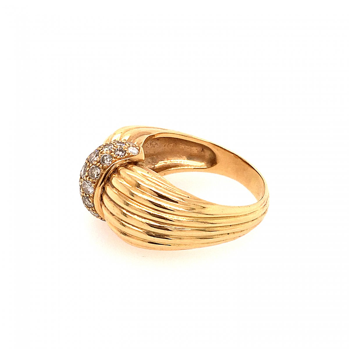 Bague Godron Or Jaune Pavage Diamants-photo-2