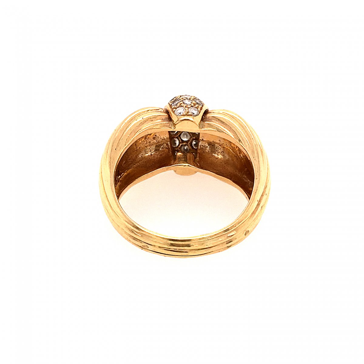 Bague Godron Or Jaune Pavage Diamants-photo-3