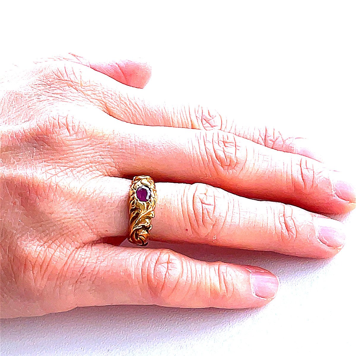 Ruby Yellow Gold Ring Art Nouveau Style-photo-3