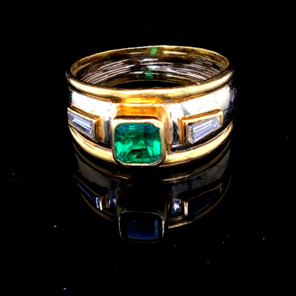 2 Emerald Gold Bangle Ring