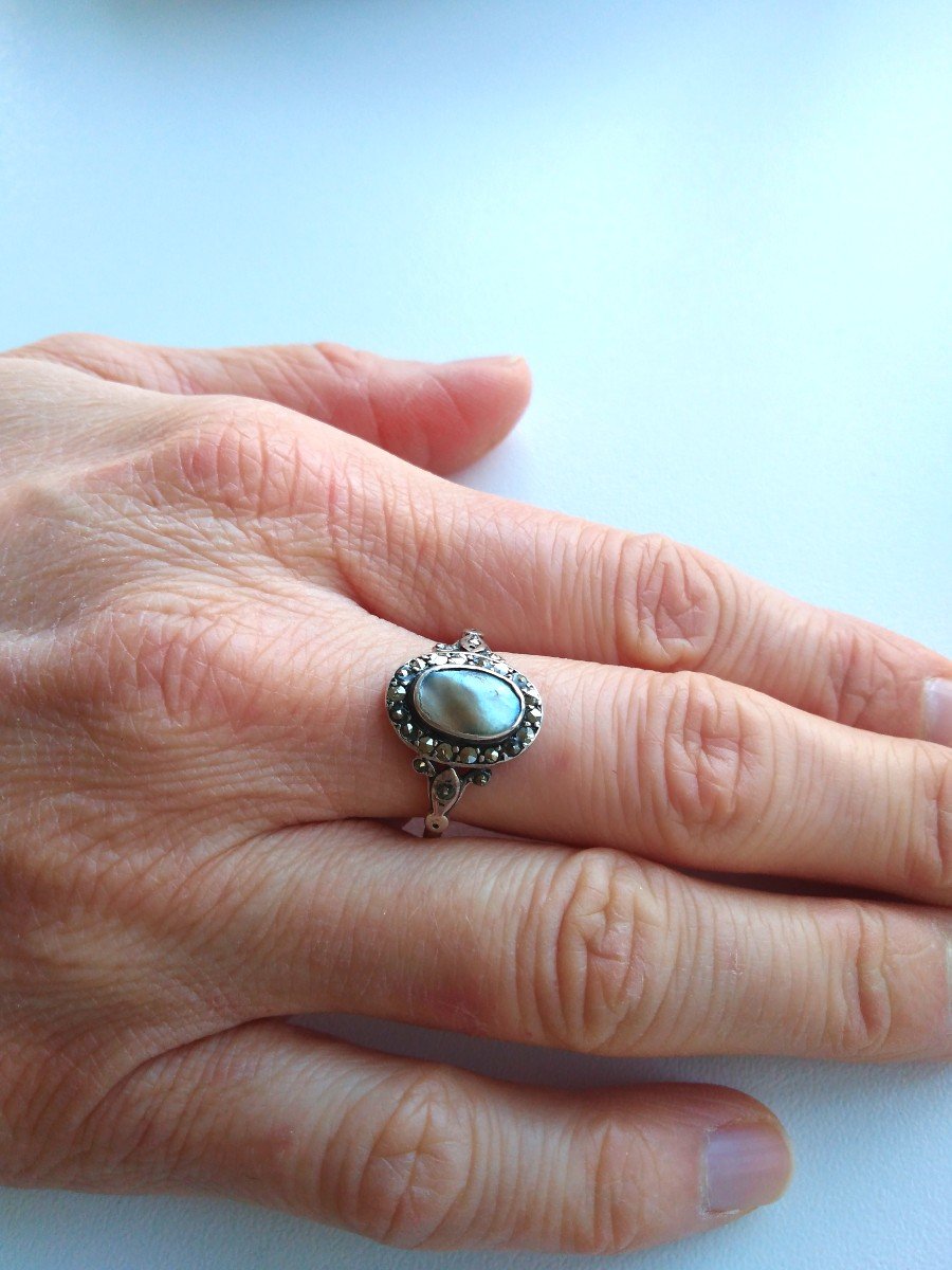 Bague Ancienne Or Argent Nacre-photo-2