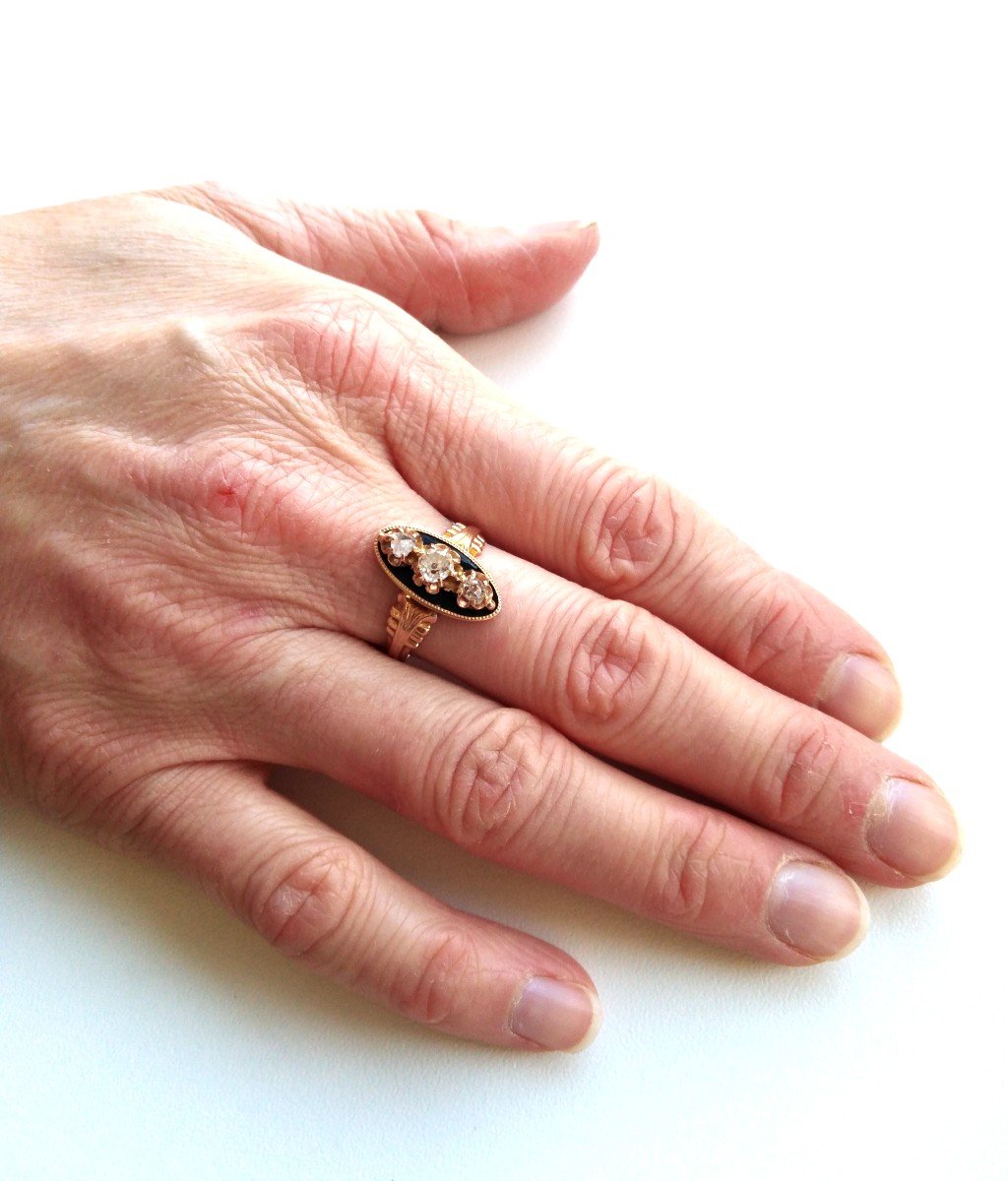 Bague Ancienne Or Email Diamants-photo-2