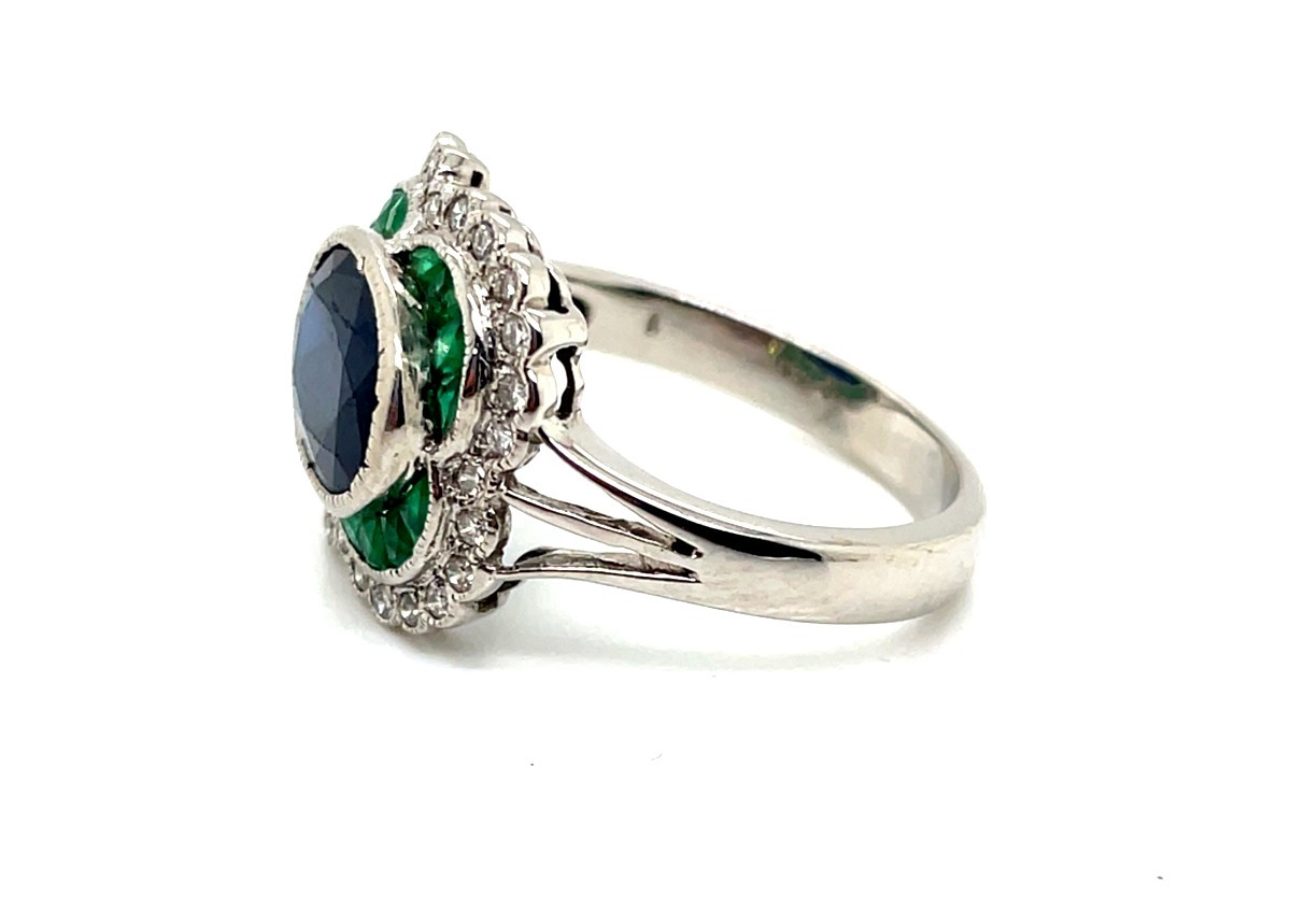 Bague Marguerite Saphir Emeraudes Diamants-photo-2