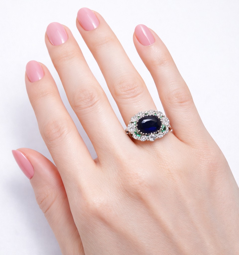 Bague Marguerite Saphir Emeraudes Diamants-photo-4