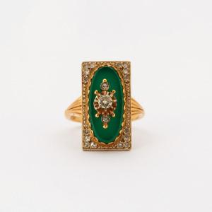 Napoleon III Green Agate Diamond Ring