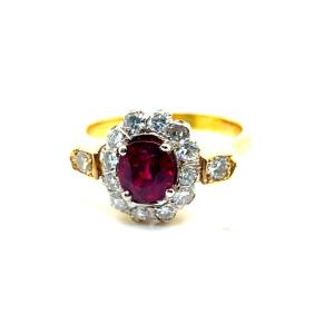 Bague Marguerite Ancienne Rubis Diamants