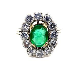 Marguerite Emerald Diamond Ring In White Gold And Platinum