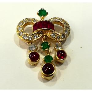 Ruby, Emerald, And Diamond Pendant